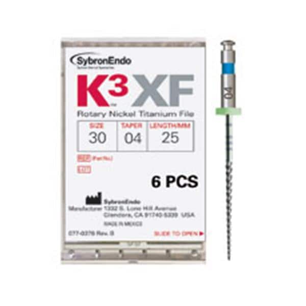 Kerr K3XF #45 25mm .04 Taper Nickel Titanium Rotary File, Pack of 6 Files