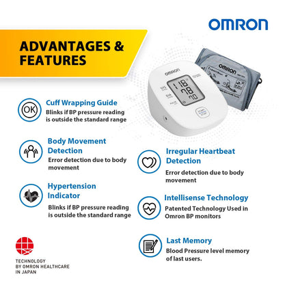 Omron HEM 7121J Digital Arm Blood Pressure Monitor with IntelliSense Technology & Cuff Wrapping Guide