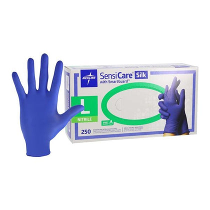 Medline SensiCare Silk Nitrile Exam Gloves, Large, Dark Blue, Non-Sterile