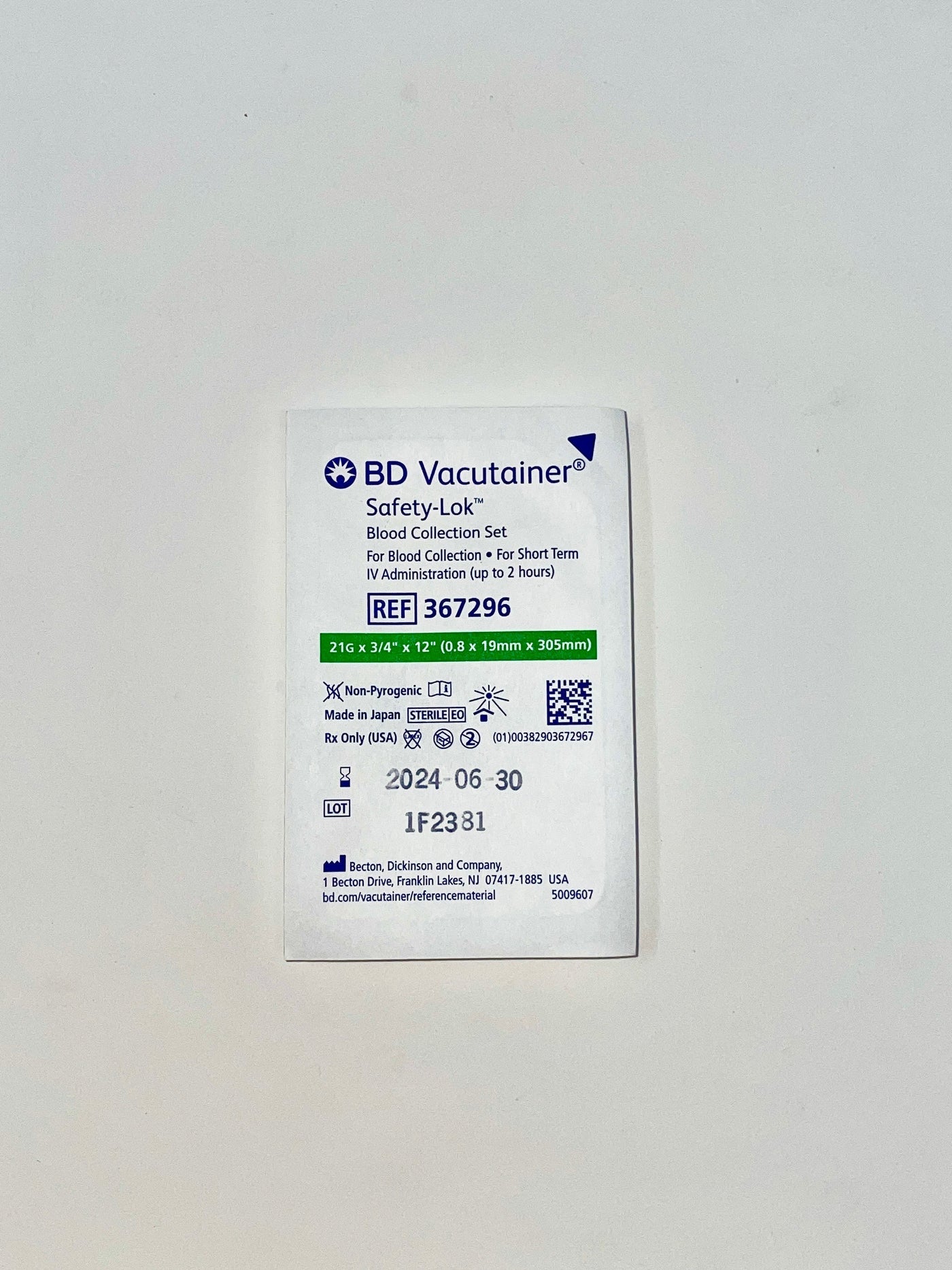 BD Vacutainer Push Button Blood Collection Set - 367296 - 21 Gauge - Box of 50