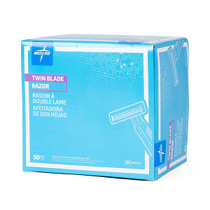 Medline Disposable Twin Blade Facial Razor - Ultrathin Micro-Coated Steel Blades - Case of 500