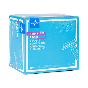 Medline Disposable Twin Blade Facial Razor - Ultrathin Micro-Coated Steel Blades - Case of 500