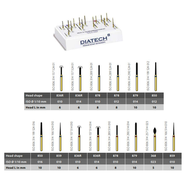 Coltene Diatech Inlay & Crown Preparation Kit - 14 FG Multilayer Diamond Burs