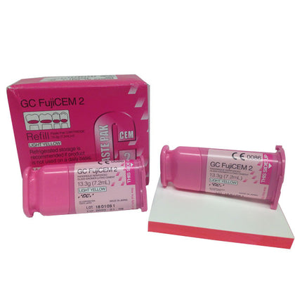 GC FujiCEM 2 Refill, Paste Pak, Glass Ionomer Luting Cement, Light Yellow, 2x13.3g cartridges