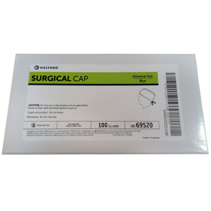 Halyard Surgical Cap, Universal Size, Blue, Tie Back Closure, 100/Box