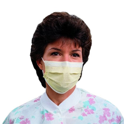 Halyard Procedure Mask Tissue Yellow Pleat-Style with Earloops 50/Box