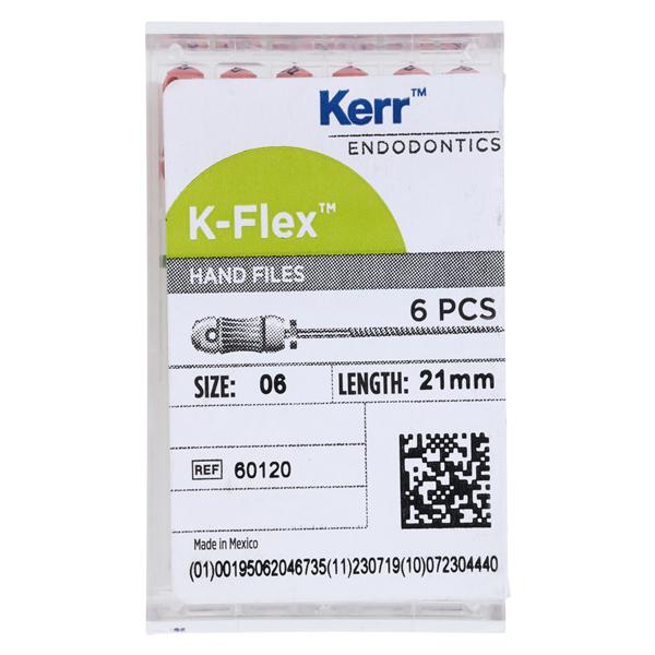 Kerr K-Flex Files Hand Flex File 21 mm Size 6 Stainless Steel Pink 6/Box