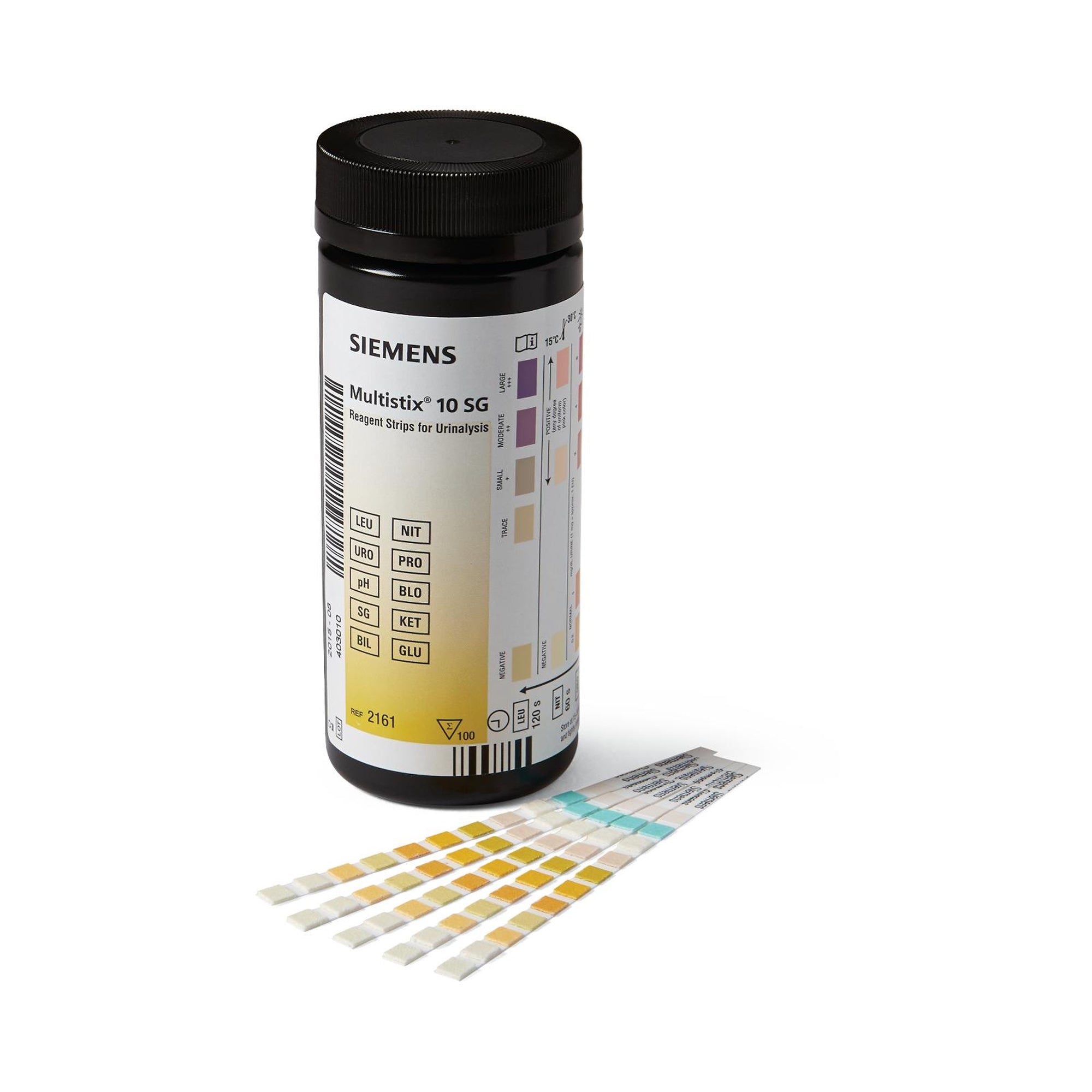 Siemens Multistix® 10 SG Reagent Strips - Detect Bilirubin, Blood, Glucose, Ketone, Leukocytes, Nitrite, pH, Protein, Specific Gravity, Urobilinogen (100 Strips/Bottle)
