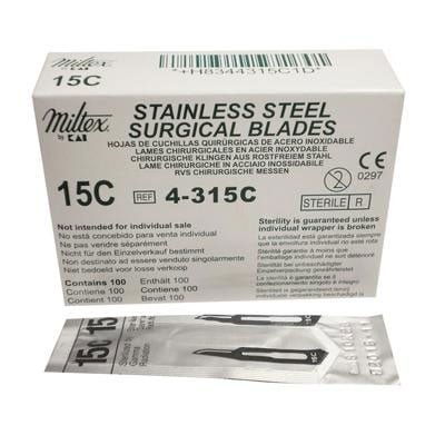 Miltex-Integra #15C Sterile Stainless Steel Surgical Scalpel Blade, Box of 100