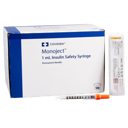 Covidien Monoject 1cc Insulin Safety Syringe with Needle - 29 Gauge x 0.5