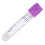 Test tube with purple cap on a white background