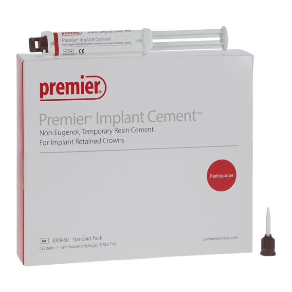 Premier Implant Cement, Non-Eugenol, Temporary Resin Cement for Implant Retained Crowns, 5mL Automix Syringe