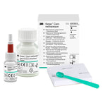 Dental cement kit with bottles, powder, and packaging on a white background