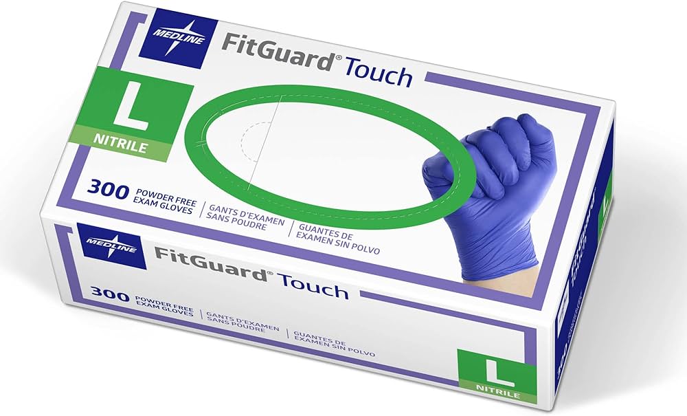 Medline FitGuard Touch Nitrile Exam Gloves- Sensitivity With Textured Fingertips- LARGE 300/Bx