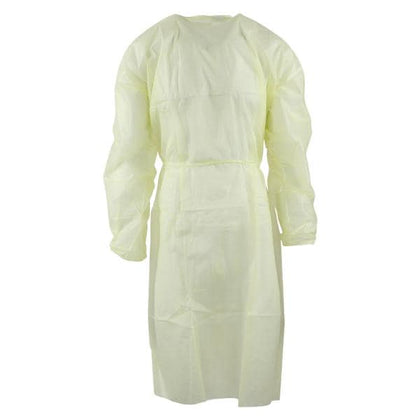 Cardinal Protective Procedure Gown, One Size Fits Most, Yellow, NonSterile, Disposable - DAMAGED CASE