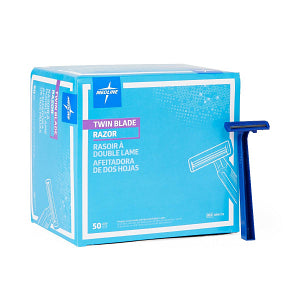 Medline Disposable Twin Blade Facial Razor - Ultrathin Micro-Coated Steel Blades - Case of 500