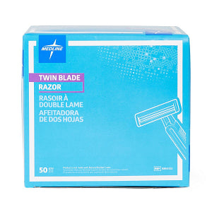 Medline Disposable Twin Blade Facial Razor - Ultrathin Micro-Coated Steel Blades - Pack of 50