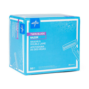 Medline Disposable Twin Blade Facial Razor - Ultrathin Micro-Coated Steel Blades - Pack of 50