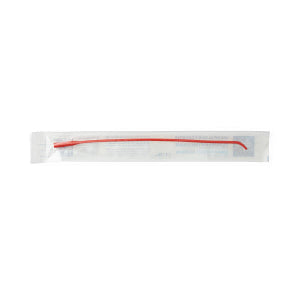 Medline Red Rubber Latex Urethral Intermittent Catheter with Coude Tip - 14 Fr x 16