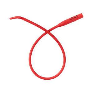 Medline Red Rubber Latex Urethral Intermittent Catheter with Coude Tip - 14 Fr x 16