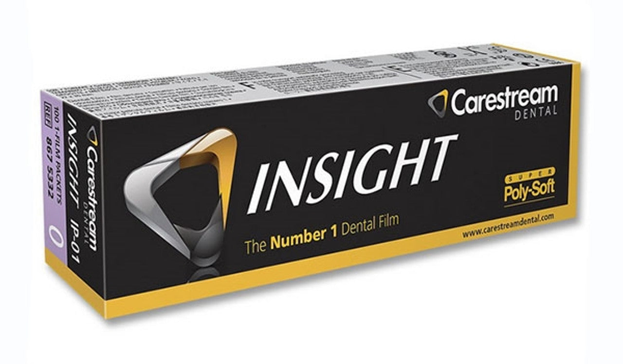 Carestream Insight IP-01 Size 0 Periapical X-Ray Film - 1-Film Super Poly-Soft Packets, 100/Box