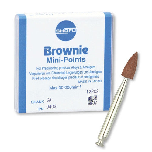 Shofu Dental Brownie Prepolish Latch Mini Point - 12/Pack, Precious Metal Polishing