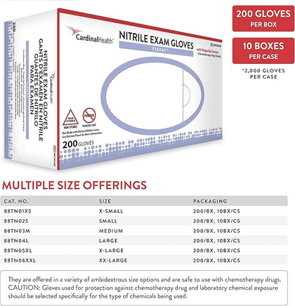 Cardinal Flexal Nitrile Exam Gloves - Powder-Free, Latex-Free 200/Box