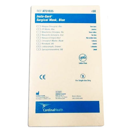 Cardinal Insta-Gard ASTM Level 1 Surgical Mask Blue - BFE ≥ 95%, Duckbill Style -50/Pk