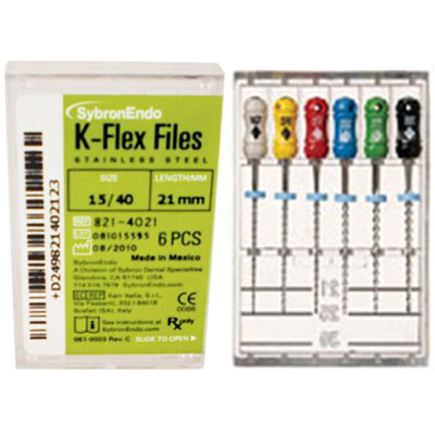 Kerr K-Flex Files For Endodontic Procedures 25mm, Assorted Sizes #15-40, Pack of 6 Files