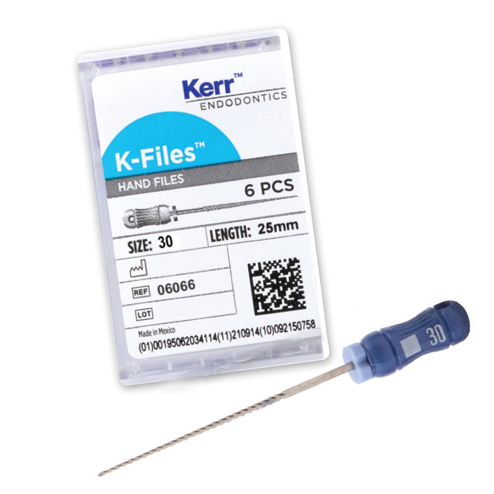 Kerr Endodontics K-Files 25mm #30 - Strong And Reliable Stainless Steel Hand Files - 6 Files/Box