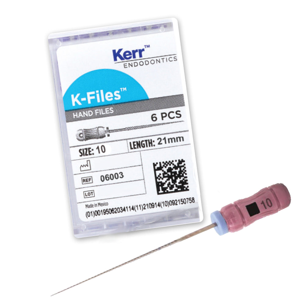 Kerr Endodontics K-Files 21mm #10 - Box of 6 Stainless Steel Files For Durability