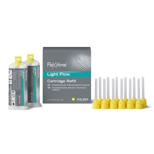Kulzer Flexitime Light Flow - 2 x 50 ml Flexible Set Cartridges and 12 Mixing Tips, Yellow