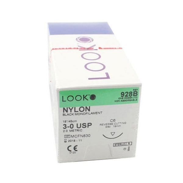 look-18-nylon-black-monofilament-suture-30-with-c-6-needle-12pc