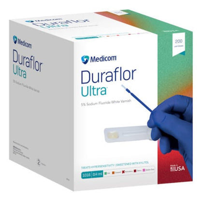 Medicom Duraflor Ultra 5% Sodium Fluoride White Varnish Dental Treatment, STRAWBERRY, 200 Unit Dose