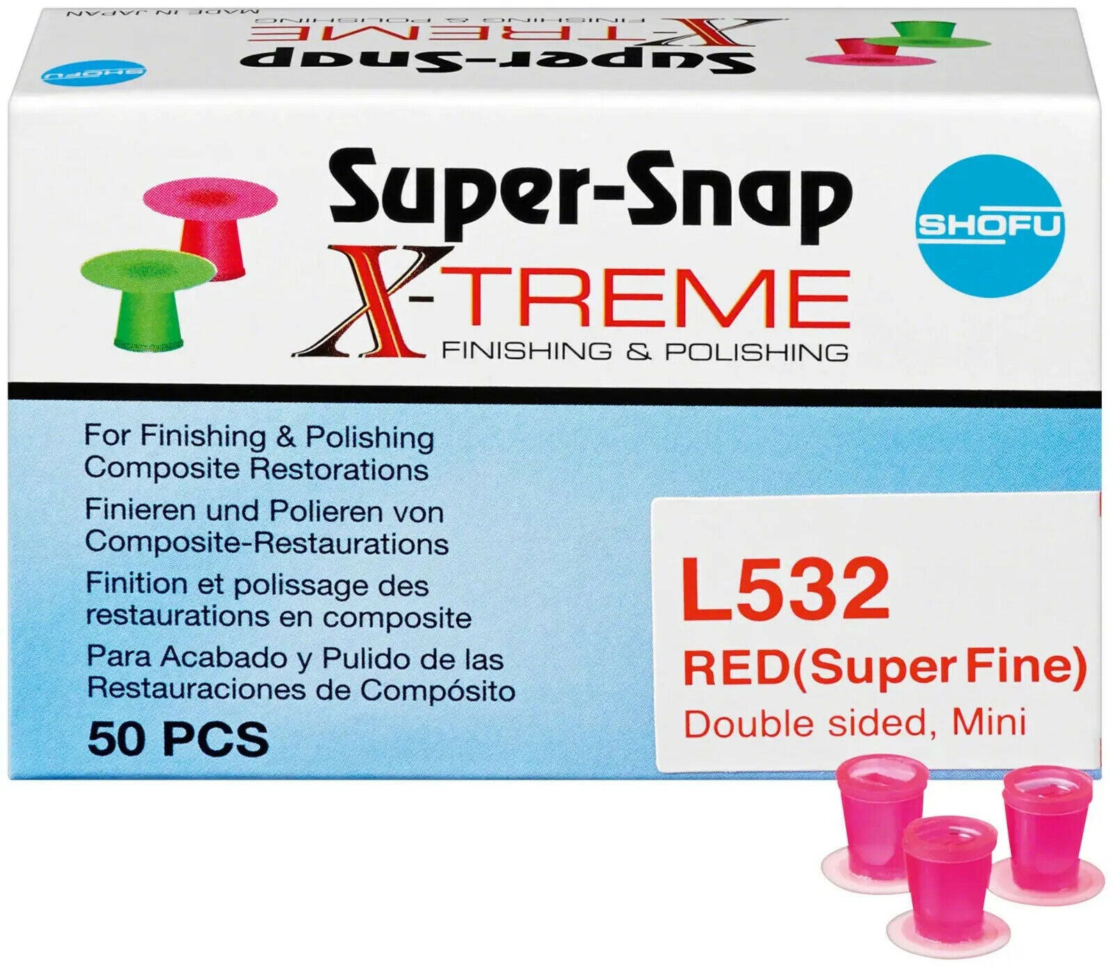 Shofu L532 Super-Snap X-Treme Polishing Disks (Red, Super Fine, Mini) - Pack of 50