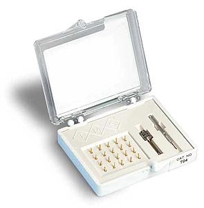 Coltene TMS T-01 Gold-Plated Stainless Steel Self-Threaded Single Pins - Complete Kit of 20 Pins, Drill, and Hand Wrench
